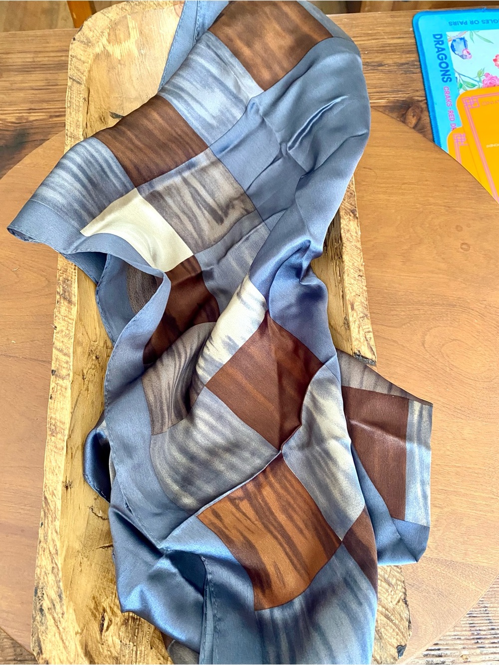 Silky Blue-Gray and Brown Patchwork Women's Scarf